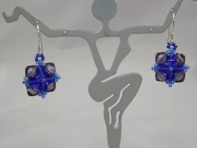 E-113 Blue Flower Earrings