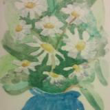 White Daisies in Blue Vase