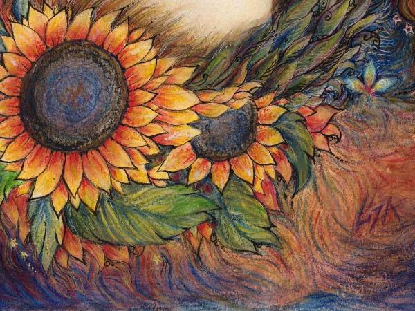 Lovers Sun and Moon Original Painting watercolors pastel Sun Moon romantic  Art