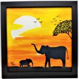Mom & Baby Elephants at Sunset