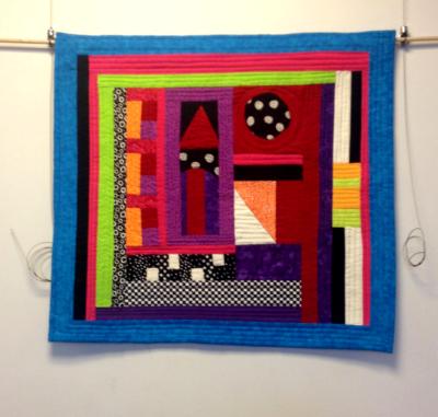 Fiber Art Quilt "Find the Red Roof"