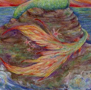 Mermaid Siren Song art print from a mermaid and sunset original painting