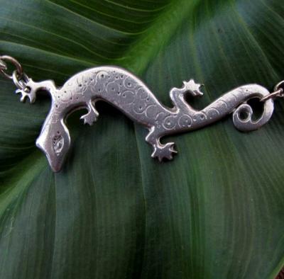 Lizard Gecko Necklace Art Nouveau style lead free pewter SALE