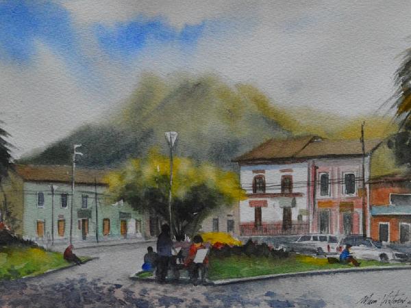 Plein air watercolor painting in the city of San Pablo-ECUADOR, 38cm x 28cm, 2019