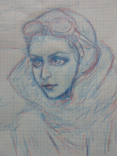 Amy Johnson, blue pencil on paper, 9x12. 2017.