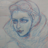 Amy Johnson, blue pencil on paper, 9x12. 2017.