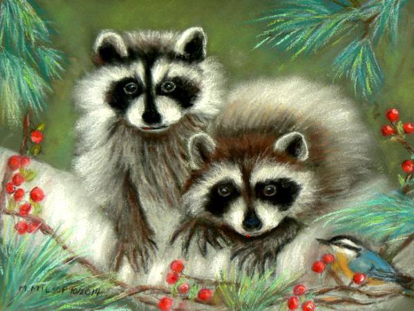 Racoons, Christmas Card 2014