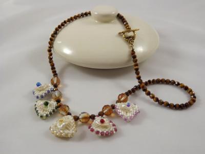 N-36 Tigereye & Beaded Triangles Necklace N-36 Tigereye & Beaded Triangles Necklace