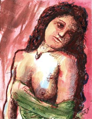 Cerise - Print of Pen and Ink French Nude, 7in x 9in