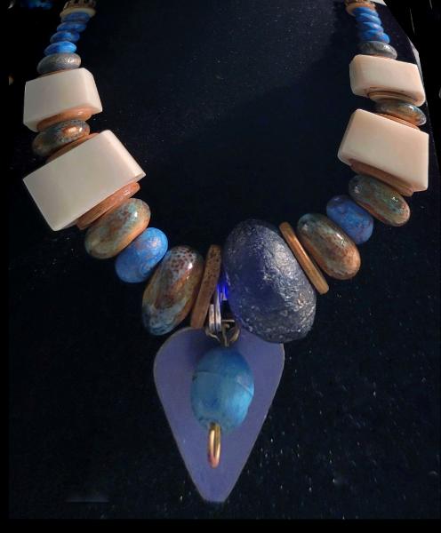African glass, handmade clay, assorted components