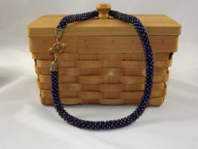 N-34 Oilslick Blue Crocheted Rope Necklace N-34 Oilslick Blue Crocheted Rope Necklace