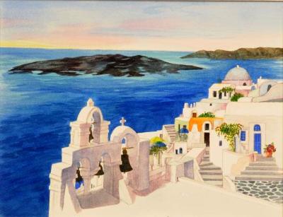 Santorini  ~ Watercolor ~ 18X24 ~ Gift