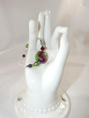 B-106 green & purple Kazuri bead bracelet