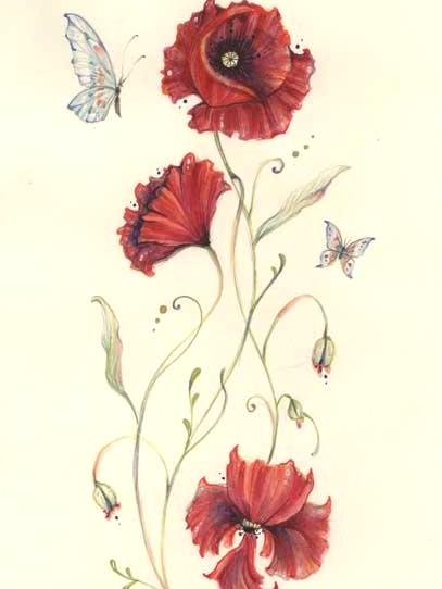 Red Poppies and Butterflies original painting