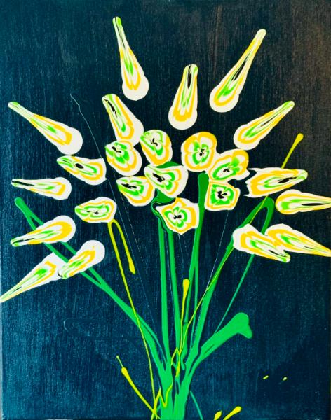 White Flowers on Green  16x20 Acrylic on Canvas