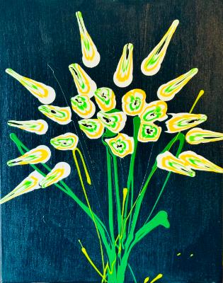 White Flowers on Green  16x20 Acrylic on Canvas