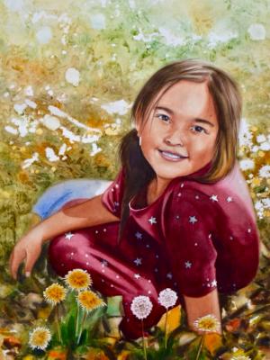 Custom watercolor portrait THE GIRL AND THE WILD FLOWERS, 35cm x 50cm, 2018 Custom watercolor portrait THE GIRL AND THE WILD FLOWERS, 35cm x 50cm, 2018