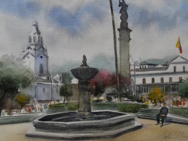 Plein air watercolor painting in the city of Quito-ECUADOR, 38cm x 28cm, 2020