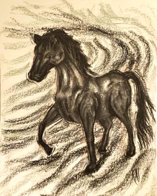 Black Horse in Grayscale 