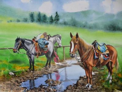 Los caballitos del río, 38cm x 56cm, 2021 Los caballitos del río, 38cm x 56cm, 2021