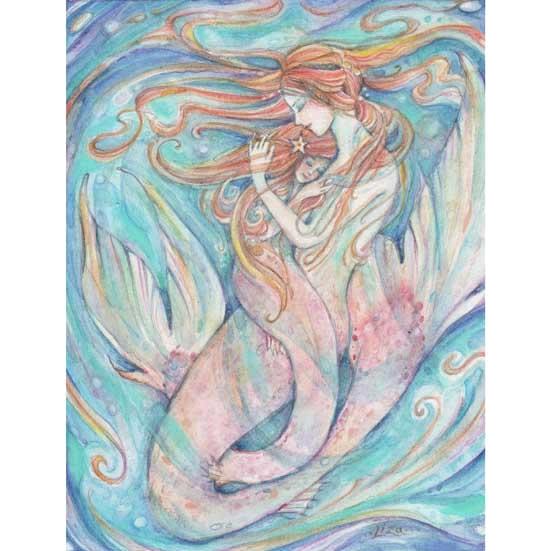Mermaid mother and daughter print mother and child art