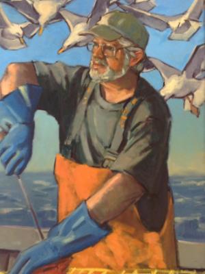 "Bob Baiting Traps" 24x44" oil "Bob Baiting Traps" 24x44" oil