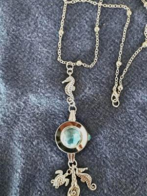 Aqua Pendant with Seahorse and friends, Repurposed woman's watch Aqua Pendant with Seahorse and friends, Repurposed woman's watch