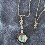 Aqua Pendant with Seahorse and friends, Repurposed woman's watch