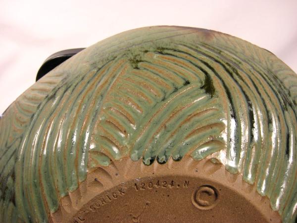 120424.N Heavily Textured Carved Bowl with Multiple Glazes
