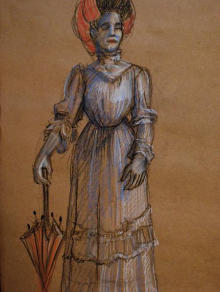 Aja, Standing with Parasol