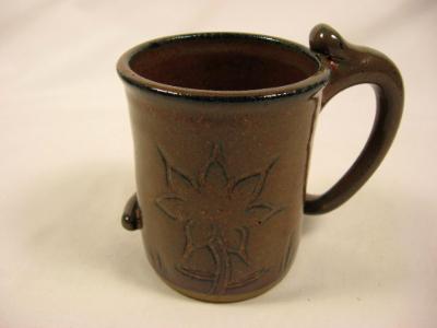 110915.C Coffee Mug with Carved Flower and Tail Handle 110915.C Coffee Mug with Carved Flower and Tail Handle