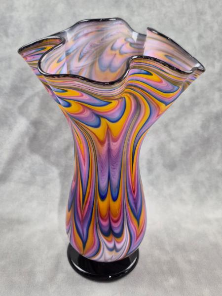 #07022606 Footed Fluted Vase Rainbow TieDie 10.5''HX7.25''WX3.25''B $150.00