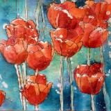 Tulips 8" x 8" Watercolor Batik on Rice Paper