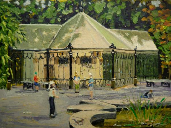 The Aviary, Swindon Old Town Gardens, 6x8 ins, Oils