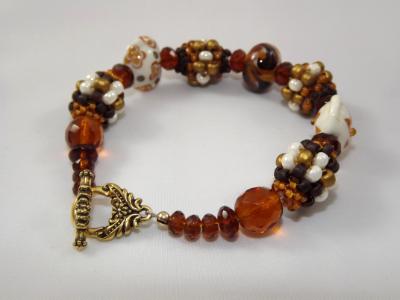 B-45 brown beaded bead & lampwork bead bracelet