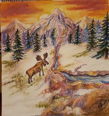 Moose in Mountain landscape 