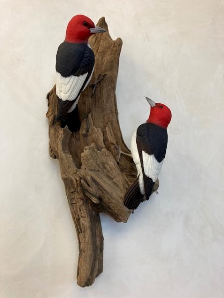 Pair life size Red Headed Woodpeckers 