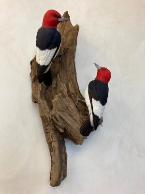 Pair life size Red Headed Woodpeckers 