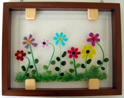 Flowers on glass with frame