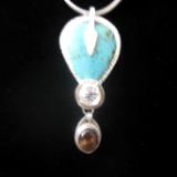 14-012 Sterling/Turquoise/Quartz/Mexican Fire Opal Pendant