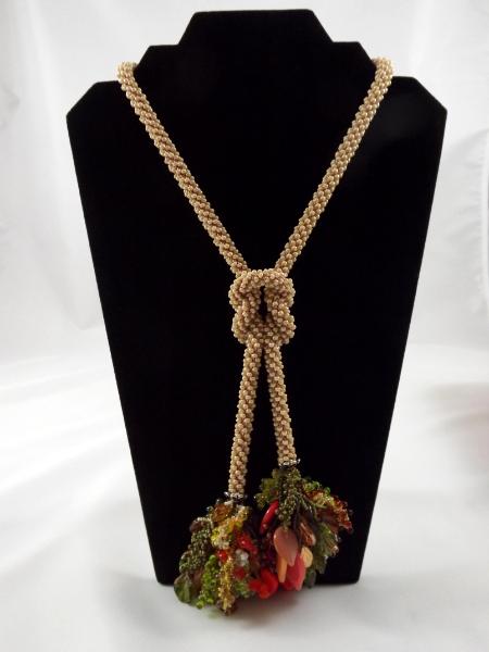 N-10 Ecru Crocheted Rope Tassel Necklace