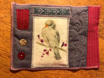 Textile Art Small Wall Quilt with Vintage Bird