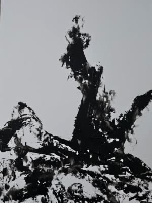 After the color has drained away, a lightning stuck tree stands against a stark background. After the color has drained away, a lightning stuck tree stands against a stark background.