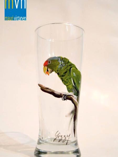Set of Handpainted glasses: GROUP OF PARAKEETS
