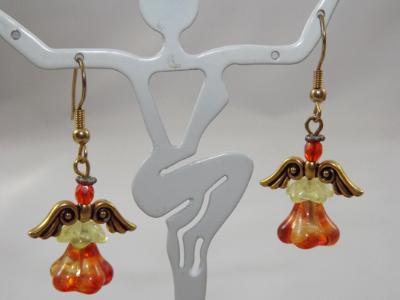 E-34 Orange & Gold Angel Earrings