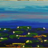 Water Lilies 15 X 30 Acrylic on Canvas board Embellished prints available 