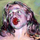 FLOWERS, LIPS & LOLLIPOPS 5"X5" 5' OIL ON CANVAS nsf