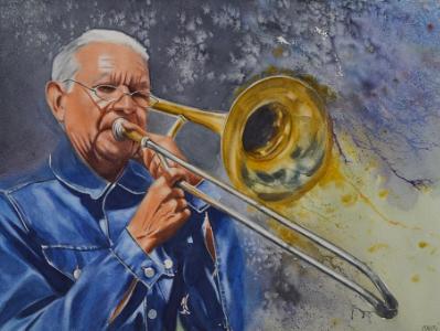 Portrait of a street trombonist, 38cm x 56cm, 2019 Portrait of a street trombonist, 38cm x 56cm, 2019