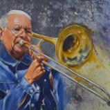 Portrait of a street trombonist, 38cm x 56cm, 2019