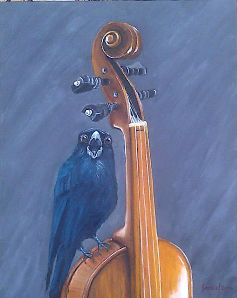 Black bird on violin